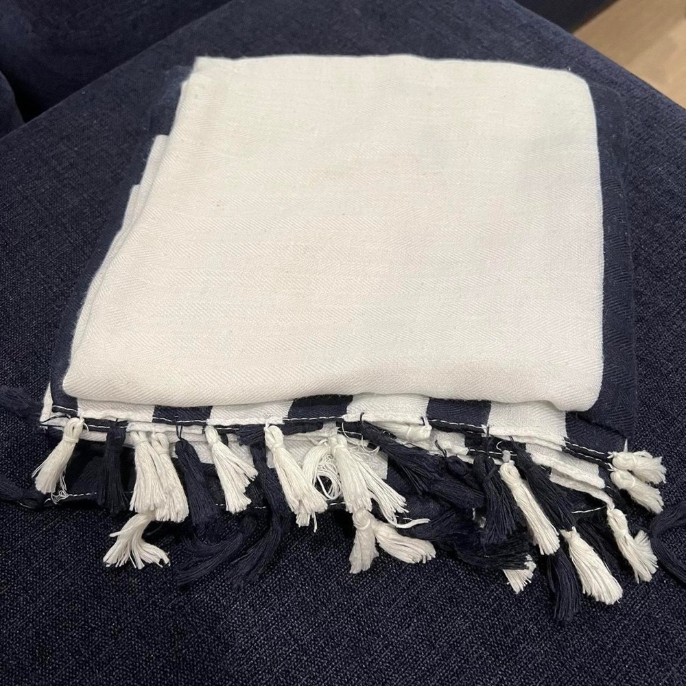 White and Navy Blue long scarf